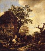 OSTADE, Isaack van The Outskirts of a Village,with a Horseman oil painting on canvas